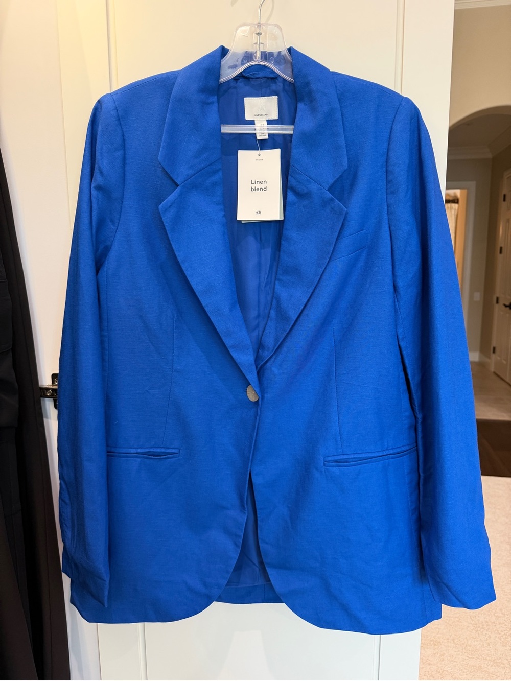 NWT H&M Women's Bright Blue Linen-Blend Blazer